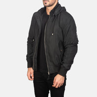 Hanklin Ma-1 Black Hooded Bomber Jacket by Dash Racegear - men Jacket view 2