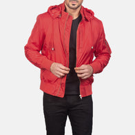 Hanklin Ma-1 Red Hooded Bomber Jacket by Dash Racegear - men Jacket view 1