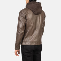 Hector Brown Hooded Leather Biker Jacket by Dash Racegear - men Jacket view 5