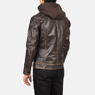 Hector Vintage Brown Hooded Leather Biker Jacket by Dash Racegear - men Jacket view 5