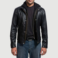 Highschool Black Hooded Leather Jacket by Dash Racegear - men Jacket view 1