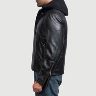Highschool Black Hooded Leather Jacket by Dash Racegear - men Jacket view 4