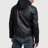 Highschool Black Hooded Leather Jacket by Dash Racegear - men Jacket view 5