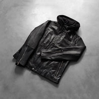 Highschool Black Hooded Leather Jacket by Dash Racegear - men Jacket view 8