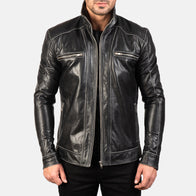 Hudson Black Leather Biker Jacket by Dash Racegear - men Jacket view 1