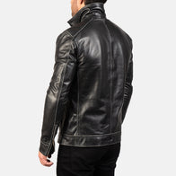 Hudson Black Leather Biker Jacket by Dash Racegear - men Jacket view 5