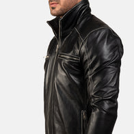 Hudson Black Leather Biker Jacket by Dash Racegear - men Jacket view 6