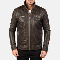 Hudson Brown Leather Biker Jacket by Dash Racegear - men Jacket view 4
