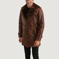 Hunter Distressed Brown Fur Leather Coat by Dash Racegear - men Jacket view 2
