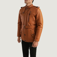 Hunter Tan Brown Fur Leather Jacket by Dash Racegear - men Jacket view 2