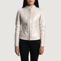 Ice Maiden Silver Quilted Leather Biker Jacket by Dash Racegear - women Jacket view 1