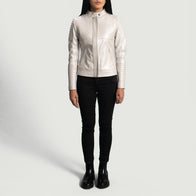 Ice Maiden Silver Quilted Leather Biker Jacket by Dash Racegear - women Jacket view 4