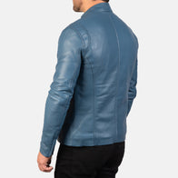 Ionic Blue Leather Biker Jacket by Dash Racegear - men Jacket view 5