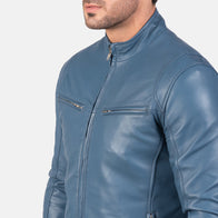 Ionic Blue Leather Biker Jacket by Dash Racegear - men Jacket view 6