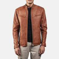 Ionic Brown Leather Biker Jacket by Dash Racegear - men Jacket view 1
