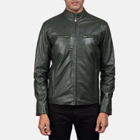Ionic Green Leather Biker Jacket by Dash Racegear - men Jacket view 3