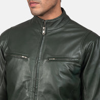 Ionic Green Leather Biker Jacket by Dash Racegear - men Jacket view 6