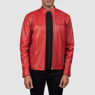 Ionic Red Leather Biker Jacket by Dash Racegear - men Jacket view 1