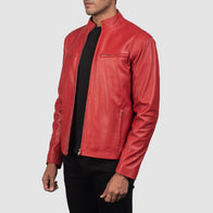Ionic Red Leather Biker Jacket by Dash Racegear - men Jacket view 2