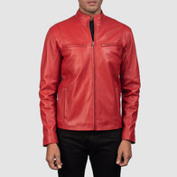 Ionic Red Leather Biker Jacket by Dash Racegear - men Jacket view 3