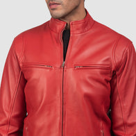 Ionic Red Leather Biker Jacket by Dash Racegear - men Jacket view 5