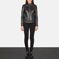 Kelsee Black Leather Biker Jacket by Dash Racegear - women Jacket view 4