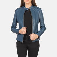 Kelsee Blue Leather Biker Jacket by Dash Racegear - women Jacket view 1
