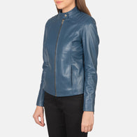 Kelsee Blue Leather Biker Jacket by Dash Racegear - women Jacket view 2