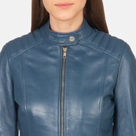 Kelsee Blue Leather Biker Jacket by Dash Racegear - women Jacket view 6