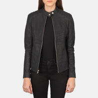 Kelsee Distressed Black Leather Biker Jacket by Dash Racegear - women Jacket view 1