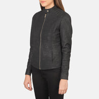 Kelsee Distressed Black Leather Biker Jacket by Dash Racegear - women Jacket view 2