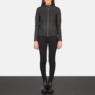 Kelsee Distressed Black Leather Biker Jacket by Dash Racegear - women Jacket view 3