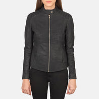 Kelsee Distressed Black Leather Biker Jacket by Dash Racegear - women Jacket view 4