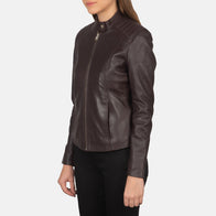 Kelsee Maroon Leather Biker Jacket by Dash Racegear - women Jacket view 2