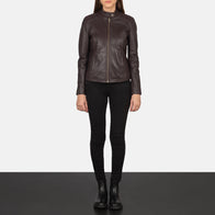 Kelsee Maroon Leather Biker Jacket by Dash Racegear - women Jacket view 3