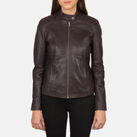 Kelsee Maroon Leather Biker Jacket by Dash Racegear - women Jacket view 4