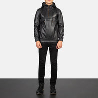 Kenton Hooded Black Leather Pullover Jacket by Dash Racegear - men Jacket view 3