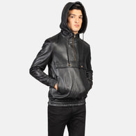 Kenton Hooded Black Leather Pullover Jacket by Dash Racegear - men Jacket view 4