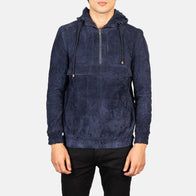 Kenton Hooded Blue Suede Pullover Jacket by Dash Racegear - men Jacket view 1