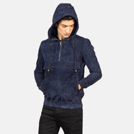 Kenton Hooded Blue Suede Pullover Jacket by Dash Racegear - men Jacket view 6