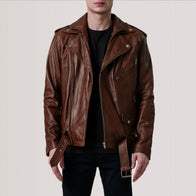 Kole Waxed Brown Leather Double Rider Jacket by Dash Racegear - men Jacket view 1