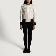 Lana Silver Leather Bomber Jacket by Dash Racegear - women Jacket view 4