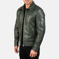 Lavendard Green Leather Biker Jacket by Dash Racegear - men Jacket view 2