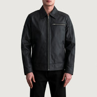 Lavendard Matte Black Leather Biker Jacket by Dash Racegear - men Jacket view 3
