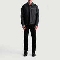 Lavendard Matte Black Leather Biker Jacket by Dash Racegear - men Jacket view 4