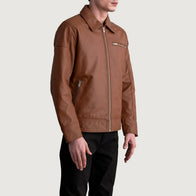 Lavendard Matte Brown Leather Biker Jacket by Dash Racegear - men Jacket view 2