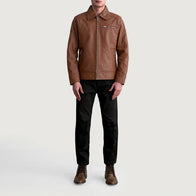 Lavendard Matte Brown Leather Biker Jacket by Dash Racegear - men Jacket view 4