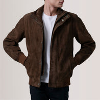 Lester Brown Suede Bomber Jacket by Dash Racegear - men Jacket view 1