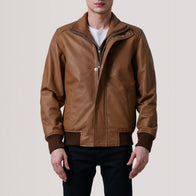 Lester Tan Leather Bomber Jacket by Dash Racegear - men Jacket view 4