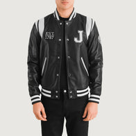 Liberte New Jersey Black Leather Varsity Jacket by Dash Racegear - men Jacket view 1